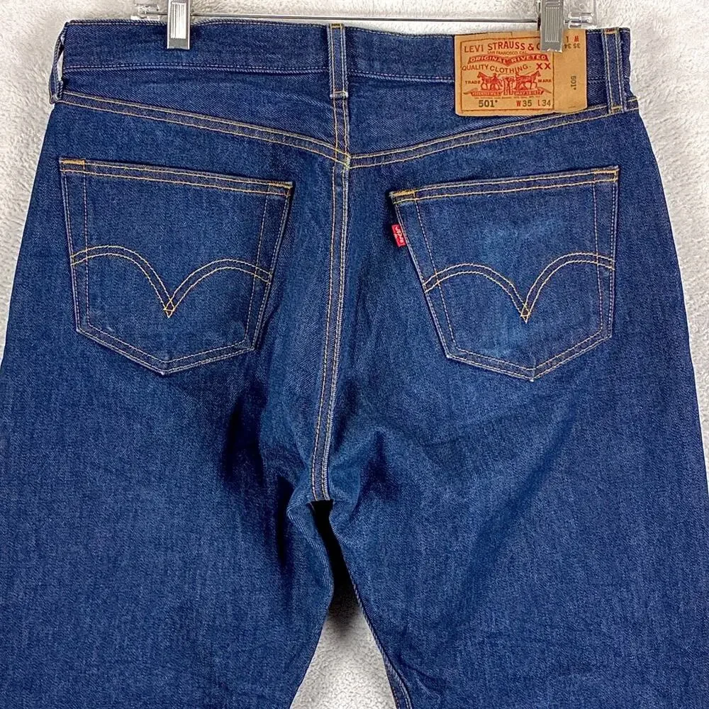 VTG Levis 501xx Jeans Mens 35x34 (35x32) Indigo Rigid Raw Wash Button Fly Y2K